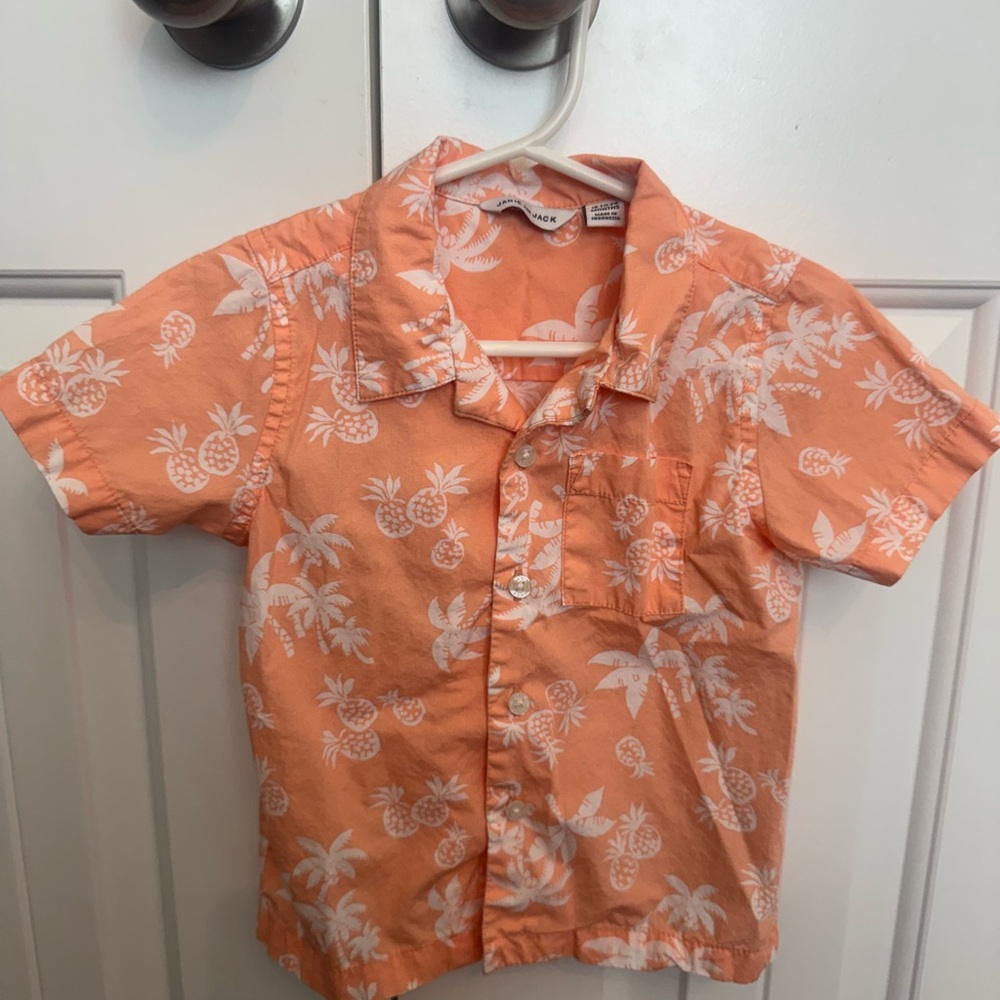 Janie and Jack Orange and White Hawaiian Button Down Shirt